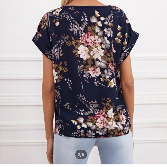 Printed Navy blue large top blouse casual - Picture 3 of 3